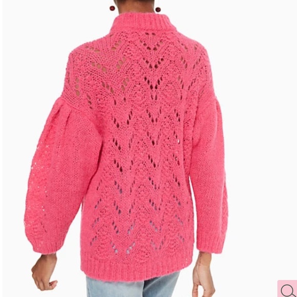Kate Spade Pink Pointelle Stitch Balloon Sleeve Sweater - Picture 4 of 4
